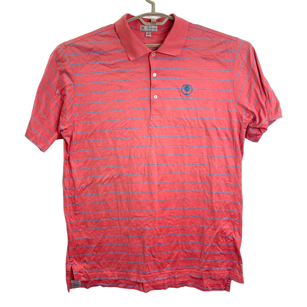 Peter Millar Mens Golf Polo Shirt Salmon Teal Stripe Size XL